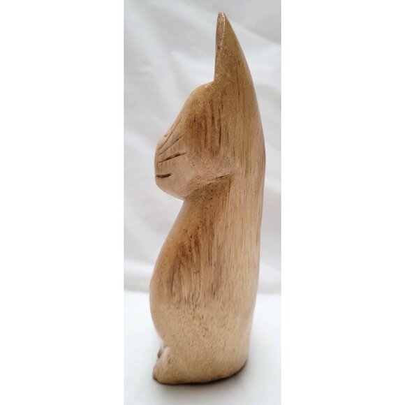 Hand-Carved Wooden Cat Statue Figure Figurine - About 7 inches Tall - Lot P - Picture 3 of 7